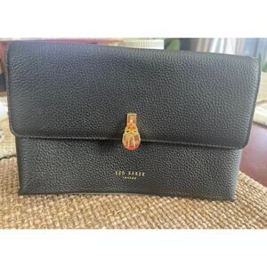 Ted Baker black leather clutch purse